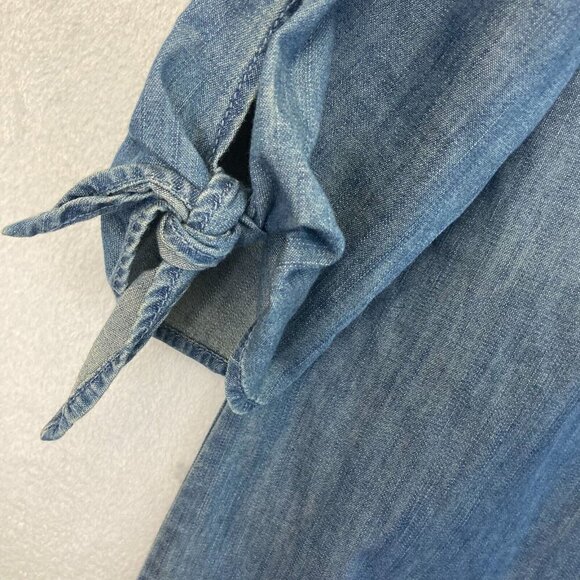 CECE Den Embroidered 3/4 Sleeve Chambray Shift Dress Size 10 Floral Boxy Denim - Picture 12 of 15